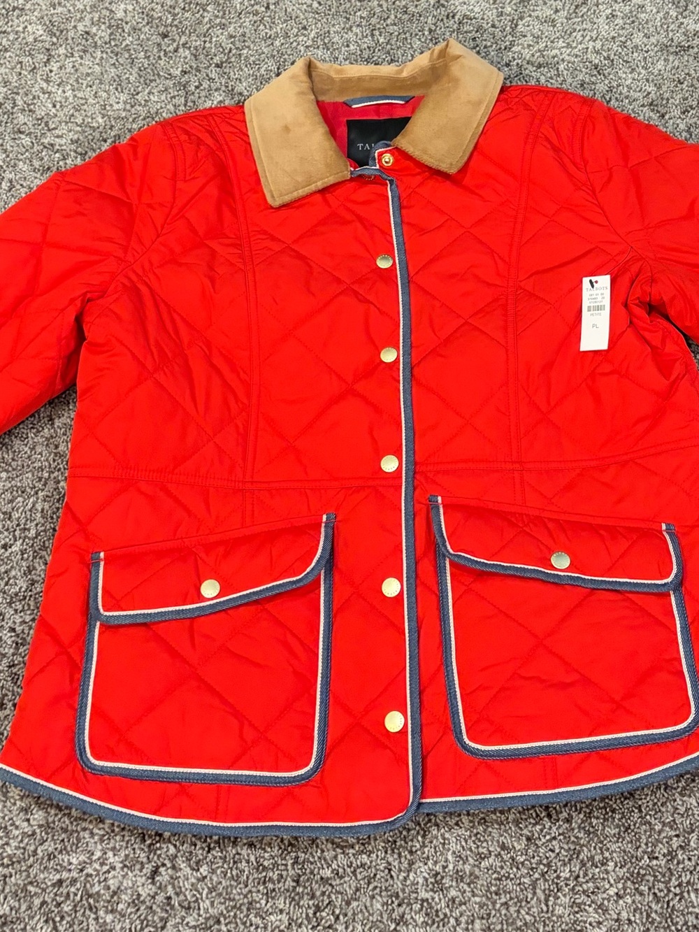Talbots Bright Red Jacket with Tan Collar